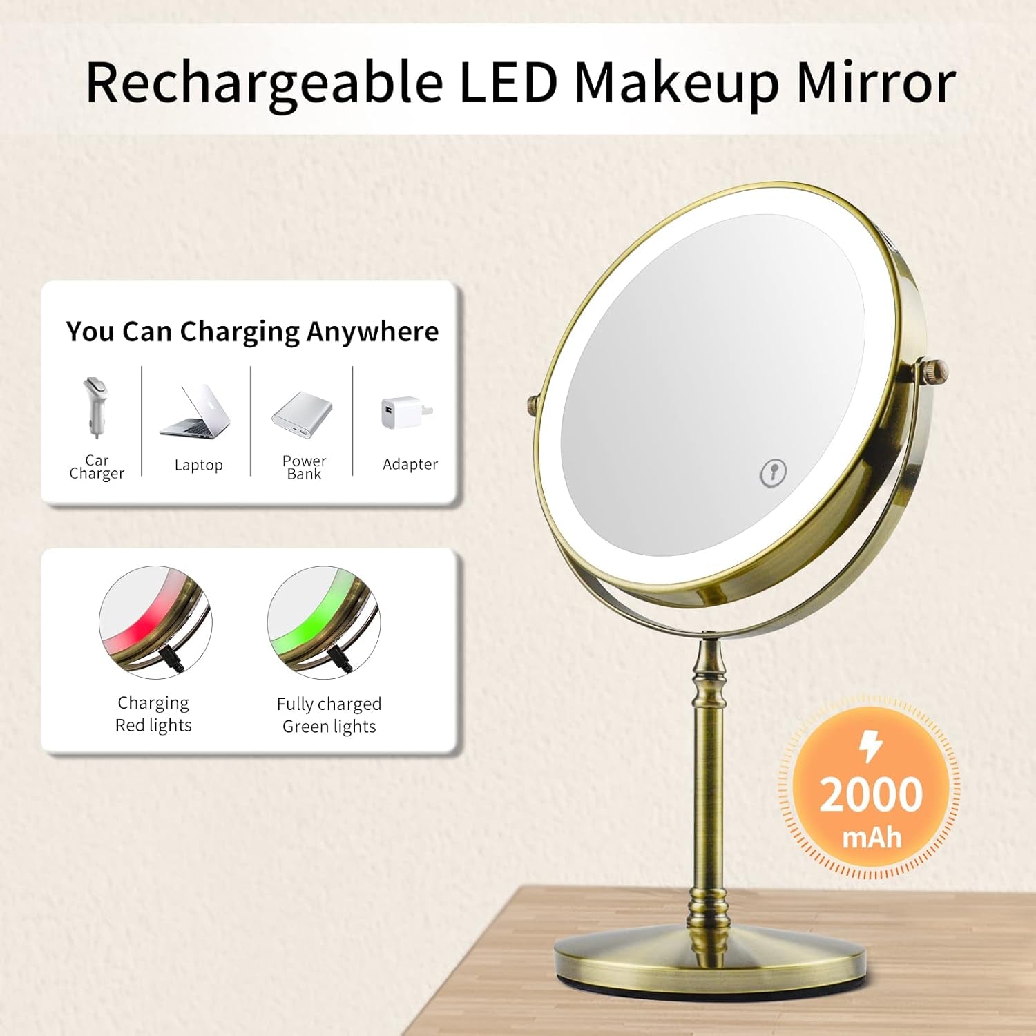 7X Lighted Magnifying Mirror Antique Bronze, 12 Pcs Makeup Brushes with Holder
