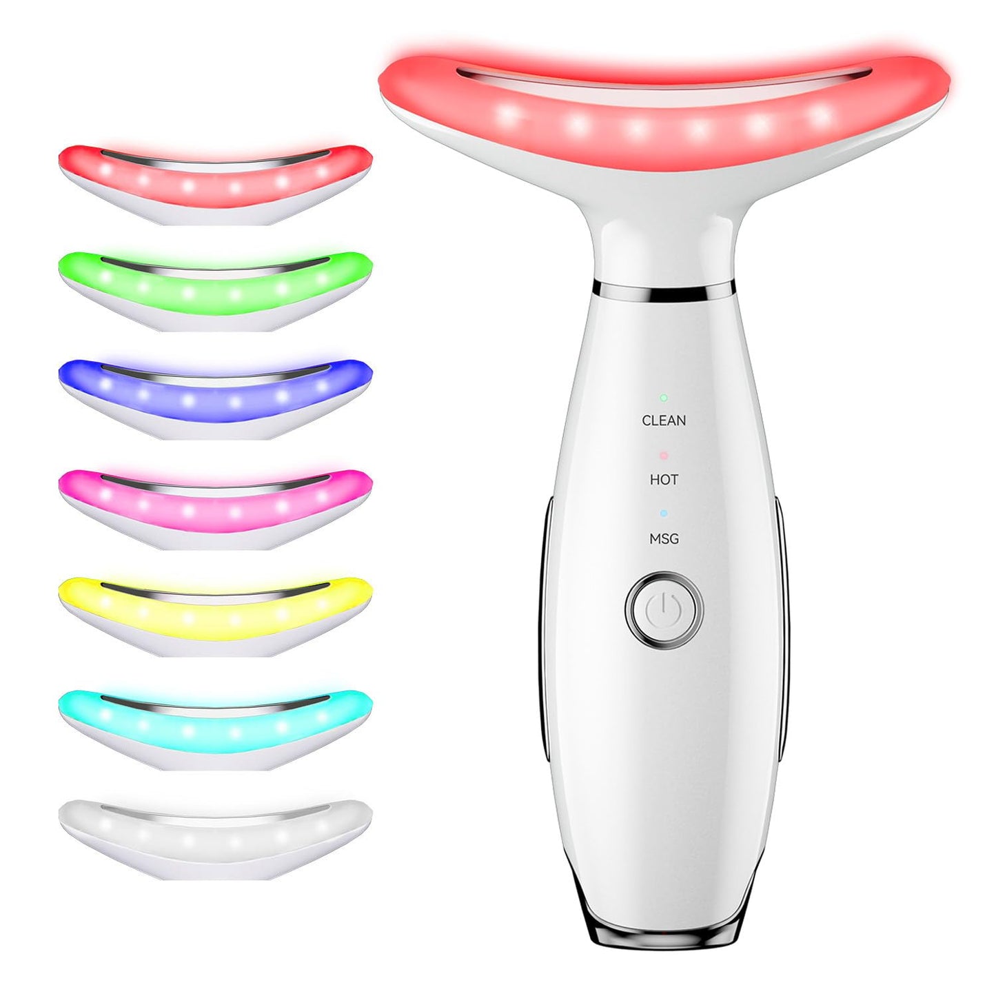 7 Color Neck Face Massager Tool, Facial Massager for Skin Care at Home, Face Sculpting Tool with Thermals, Vibration (White)